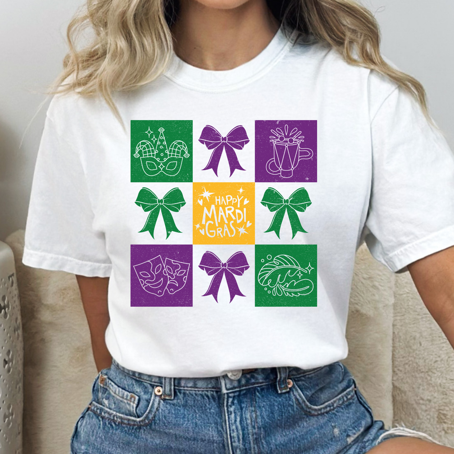Happy Mardi Gras Grid Full Color DTF Transfer