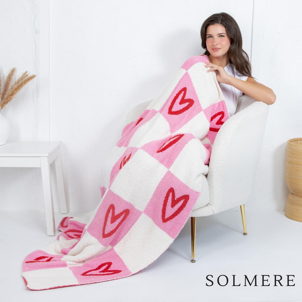 Pink Checkered Heart 50x60 Blanket