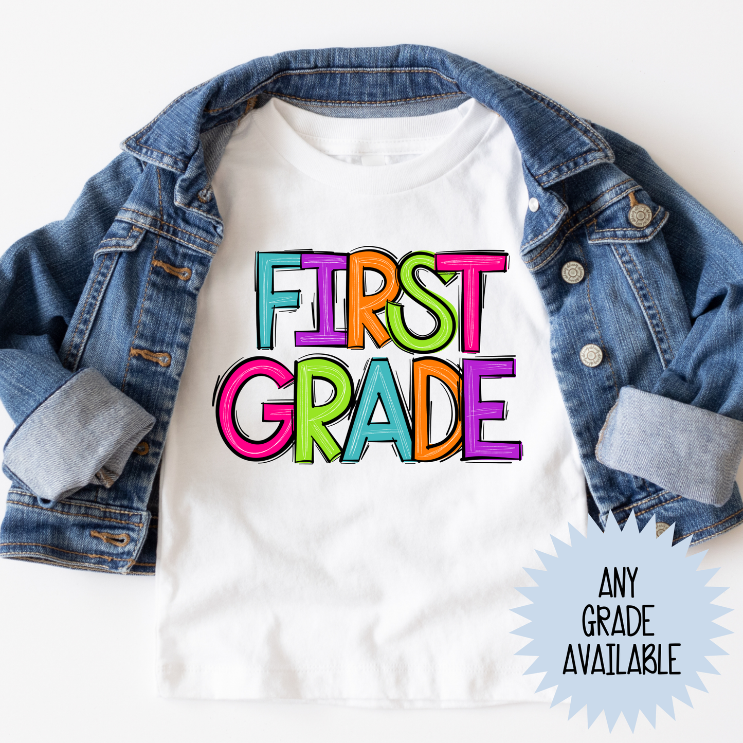 Colorful Sketch Font Grade (ANY GRADE AVAILABLE) Full Color DTF Transfer