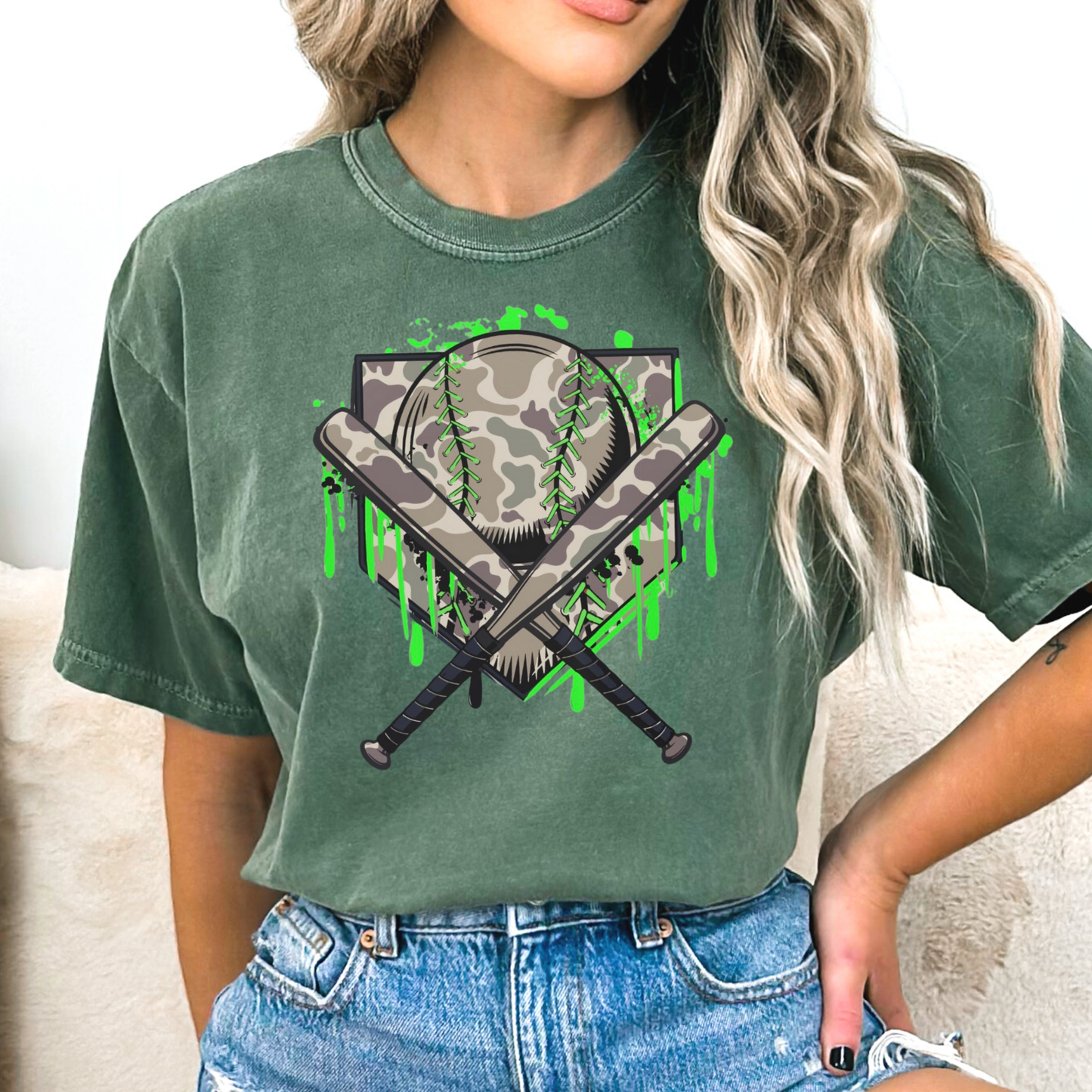 Camo Dripping Baseball Full Color DTF Transfer