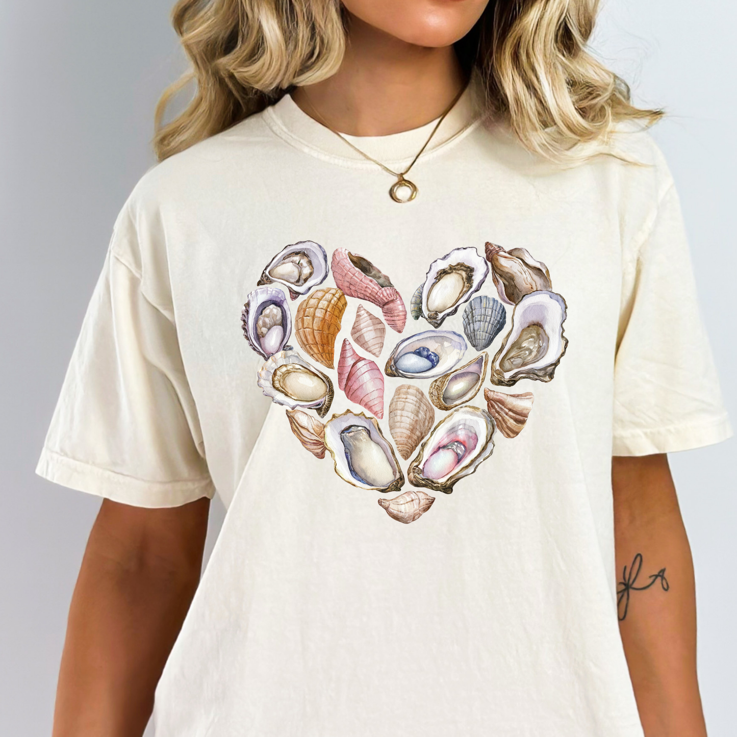 Oyster/Seashell Heart Full Color DTF Transfer