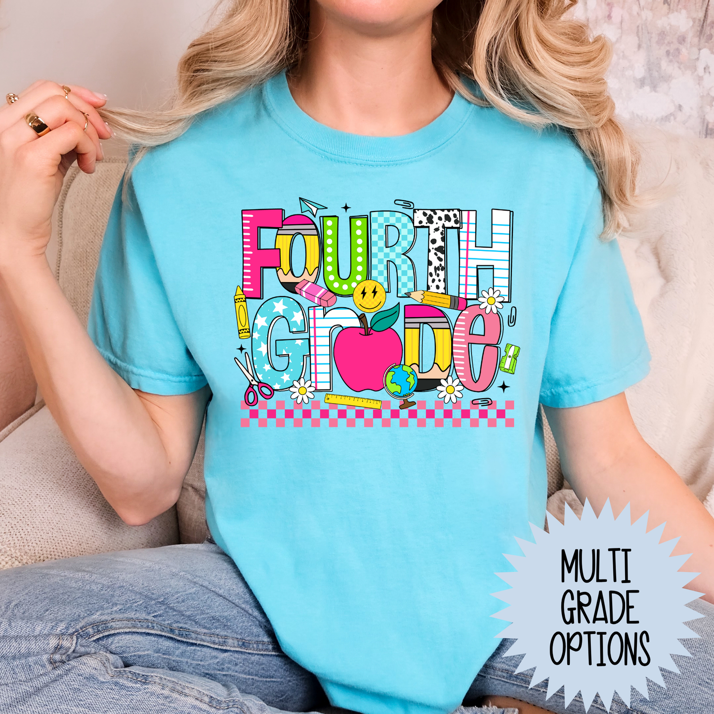 School Doodle w/Supplies Grade (MULTI GRADE OPTIONS) Full Color DTF Transfer