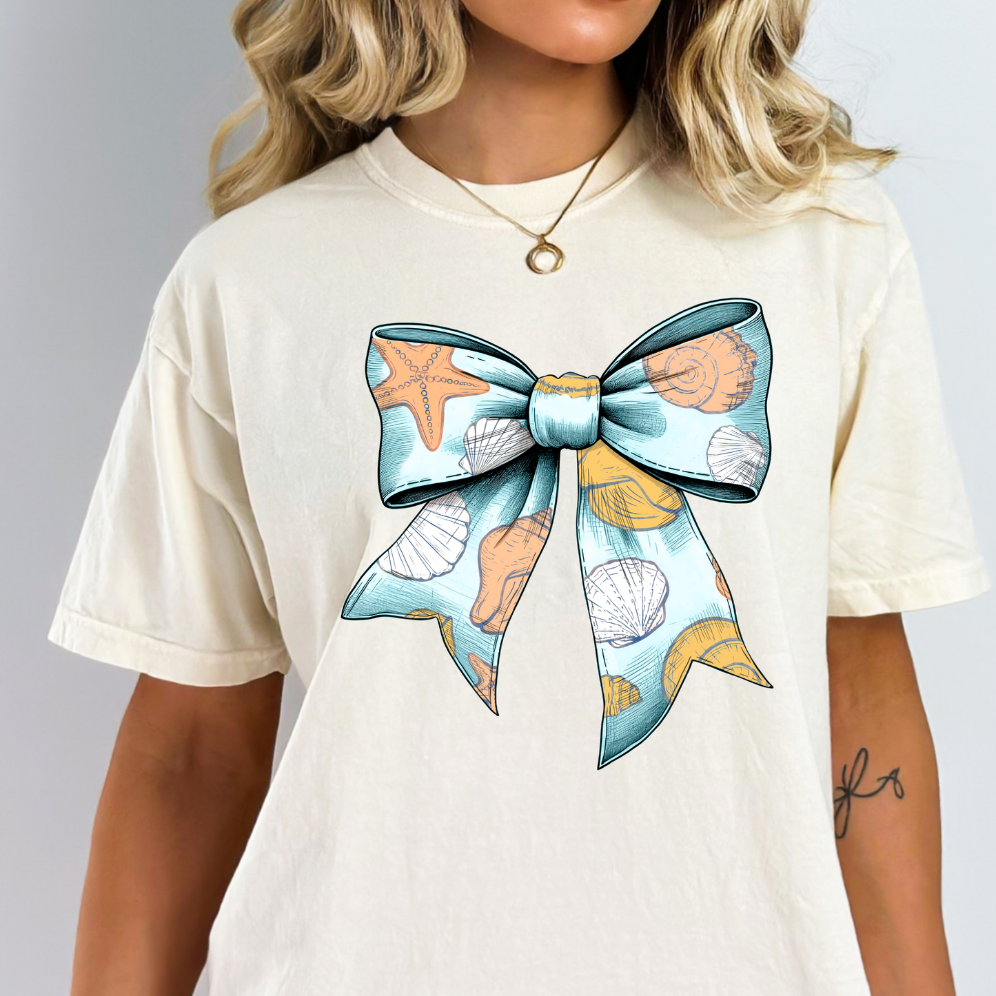 Blue Seashell Bow Full Color DTF Transfer