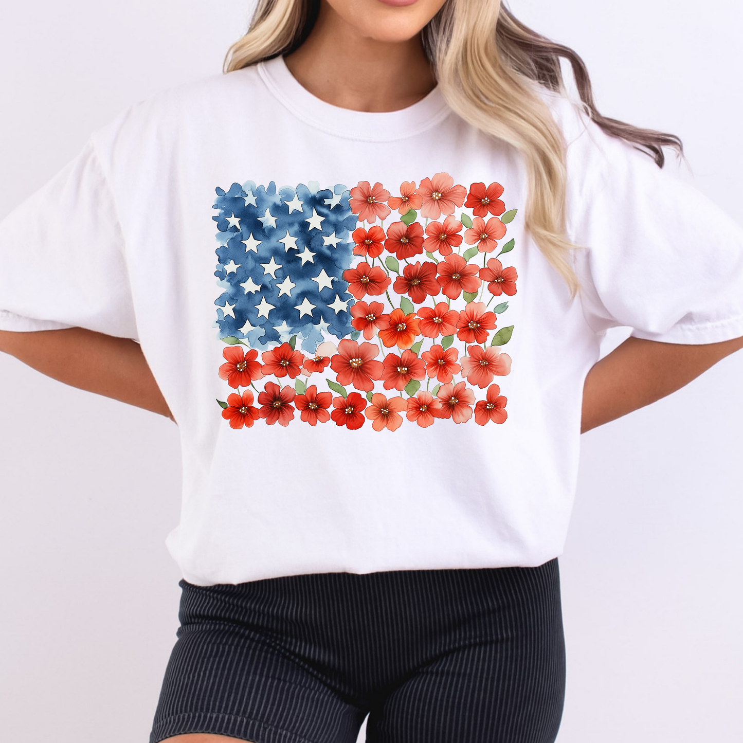 Flower American Flag Full Color DTF Transfer
