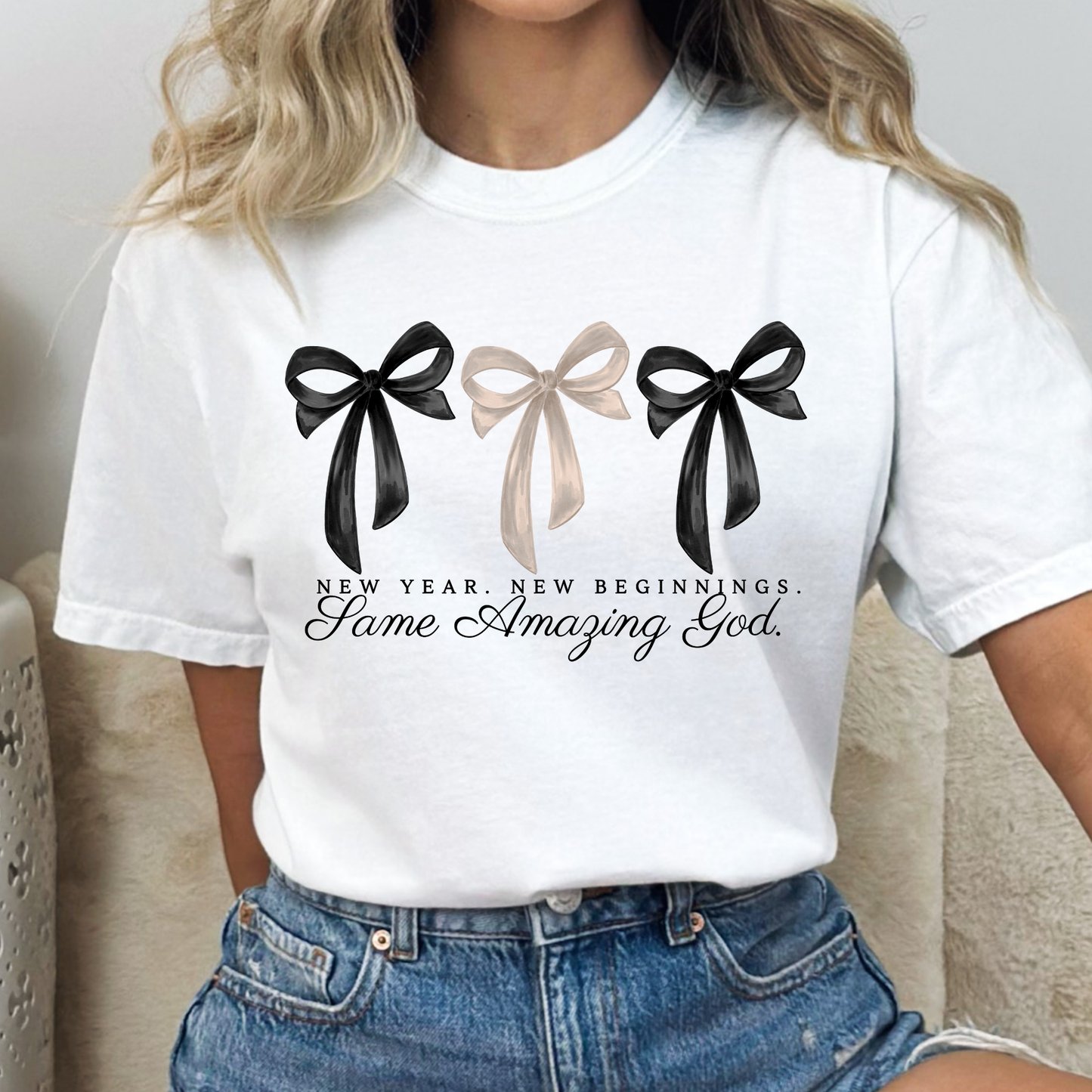 New Year. New Beginnings. Same Amazing God (Bows) Full Color DTF Transfer
