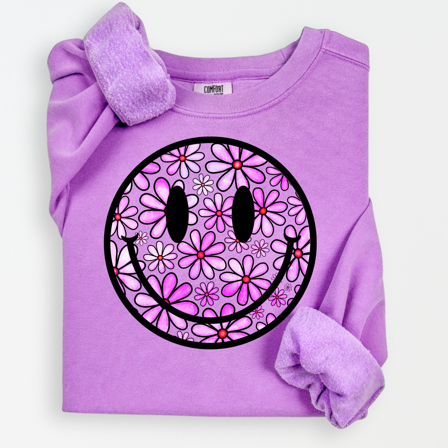 Purple Floral Smiley Full Color DTF Transfer