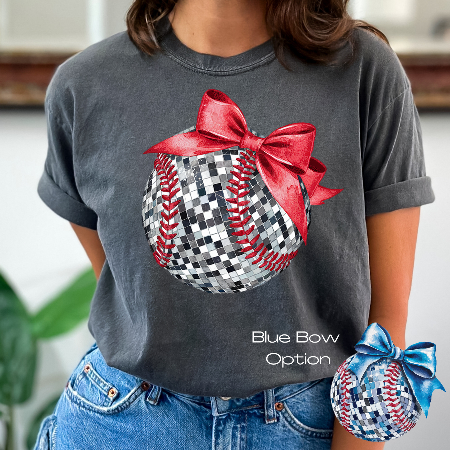 Disco Baseball w/Bow (MULTI COLOR OPTIONS) Full Color DTF Transfer