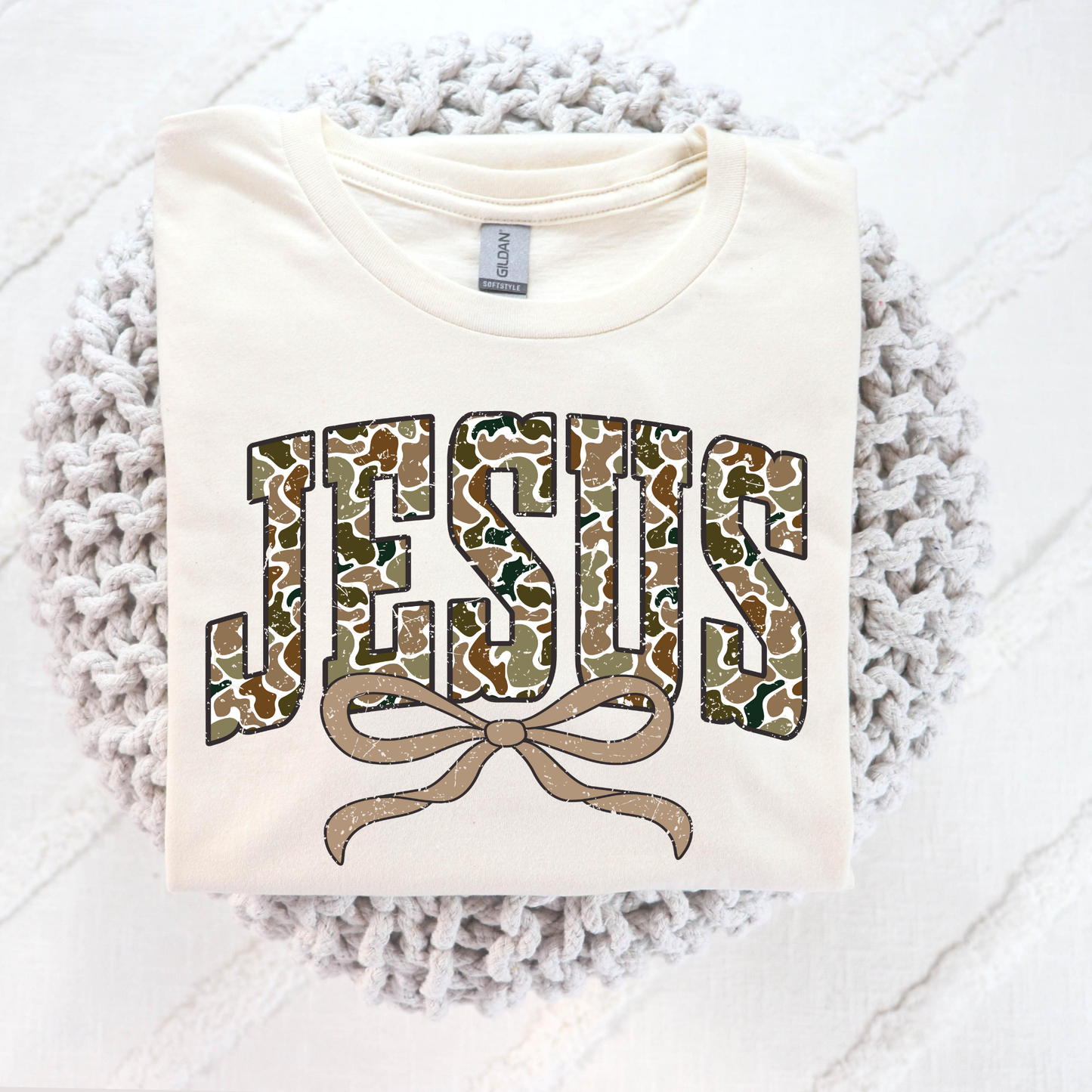 Jesus (Camo w/Bow) Full Color DTF Transfer