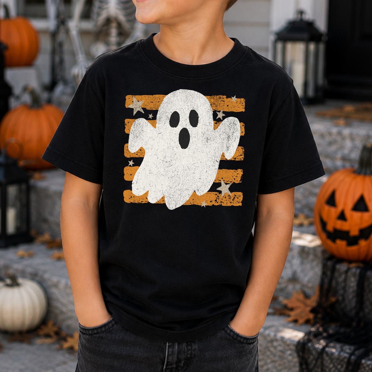 Ghost (Stripe Background) Full Color DTF Transfer