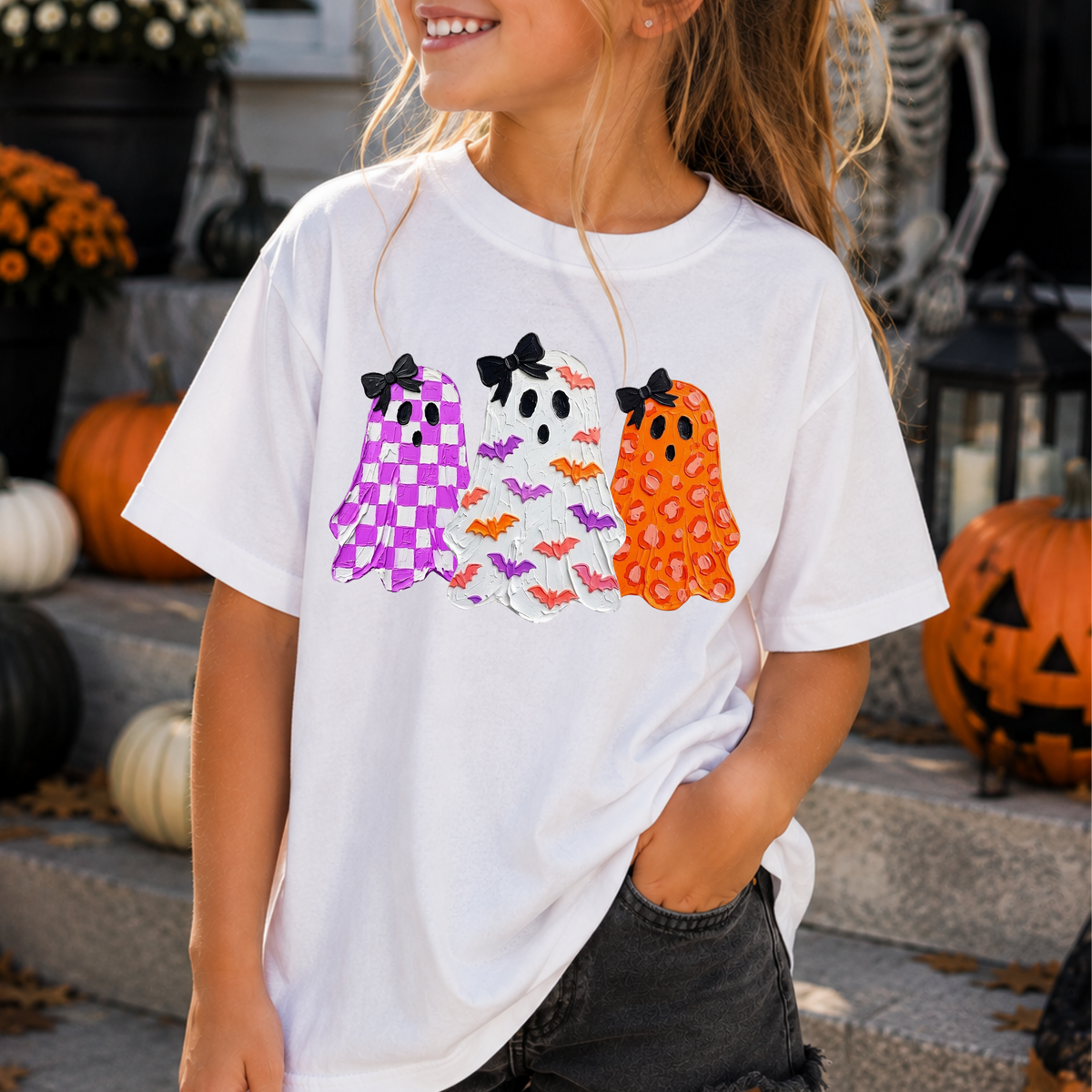 Cute Pattern Ghosts (Polka Dot, Bats, Leopard) Full Color DTF Transfer