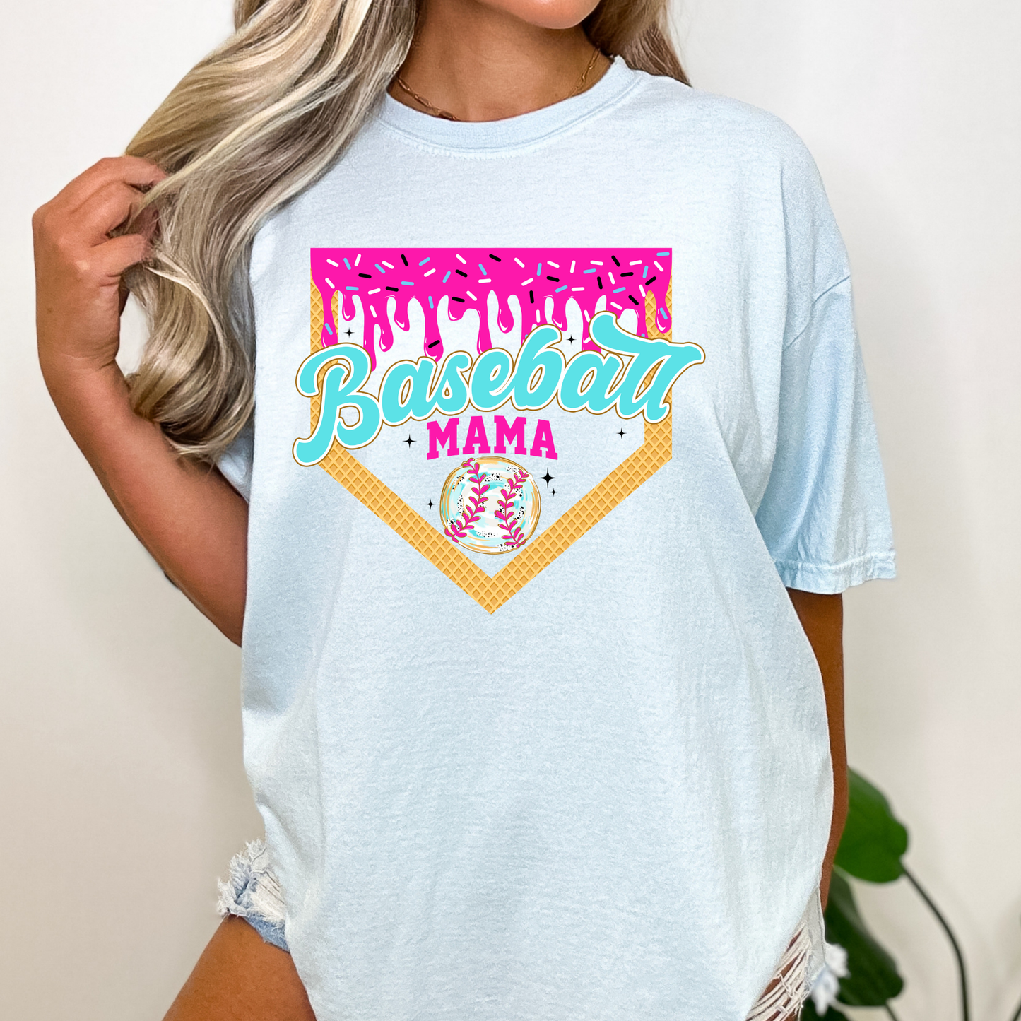 Dripping Cone Plate Baseball Mama Full Color DTF Transfer