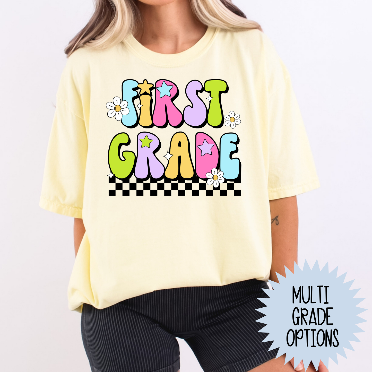 Colorful Flower Checkered Grade (MULTI GRADE OPTIONS) Full Color DTF Transfer