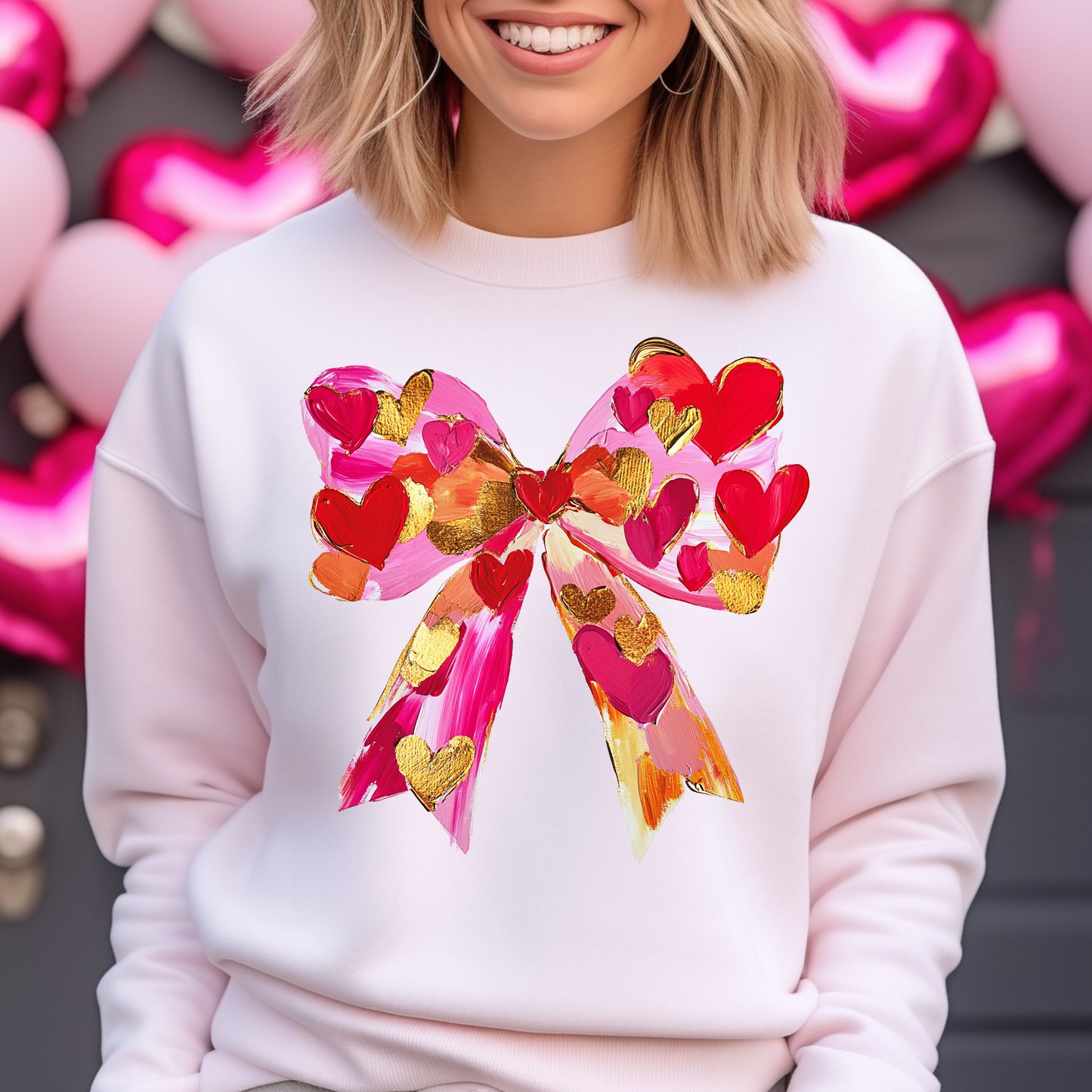 Heart Brushstroke Bow Full Color DTF Transfer