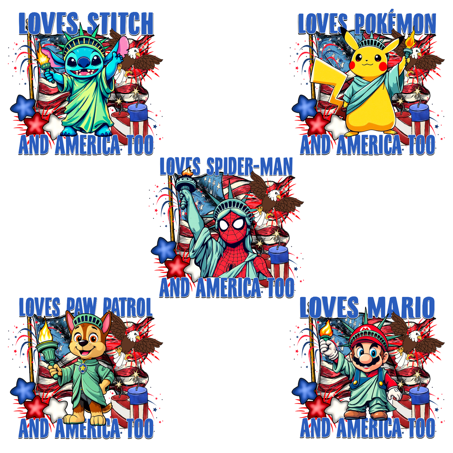 Loves (MULTI CHARACTERS) And America Too Full Color DTF Transfer