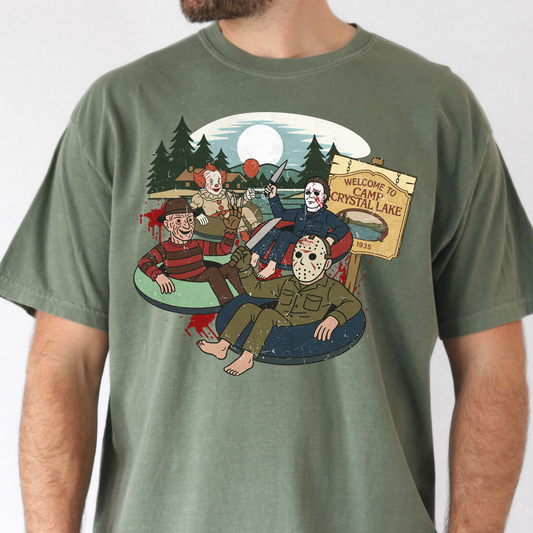 Welcome To Camp Crystal Lake (Serial Killers Floating River) Full Color DTF Transfer