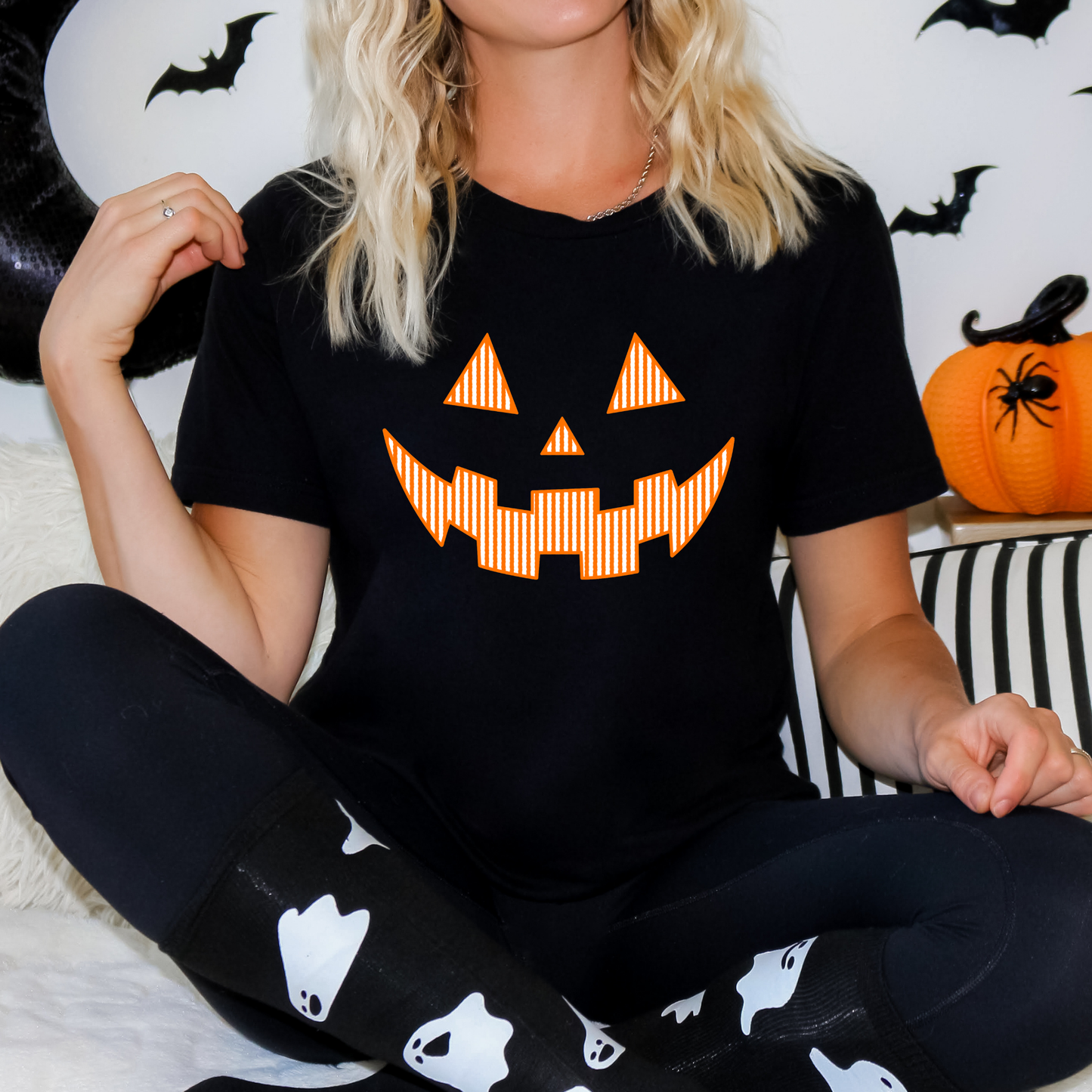 Stripe Pumpkin Face Full Color DTF Transfer