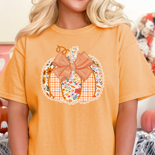 White Lace Patch Pumpkin Full Color DTF Transfer