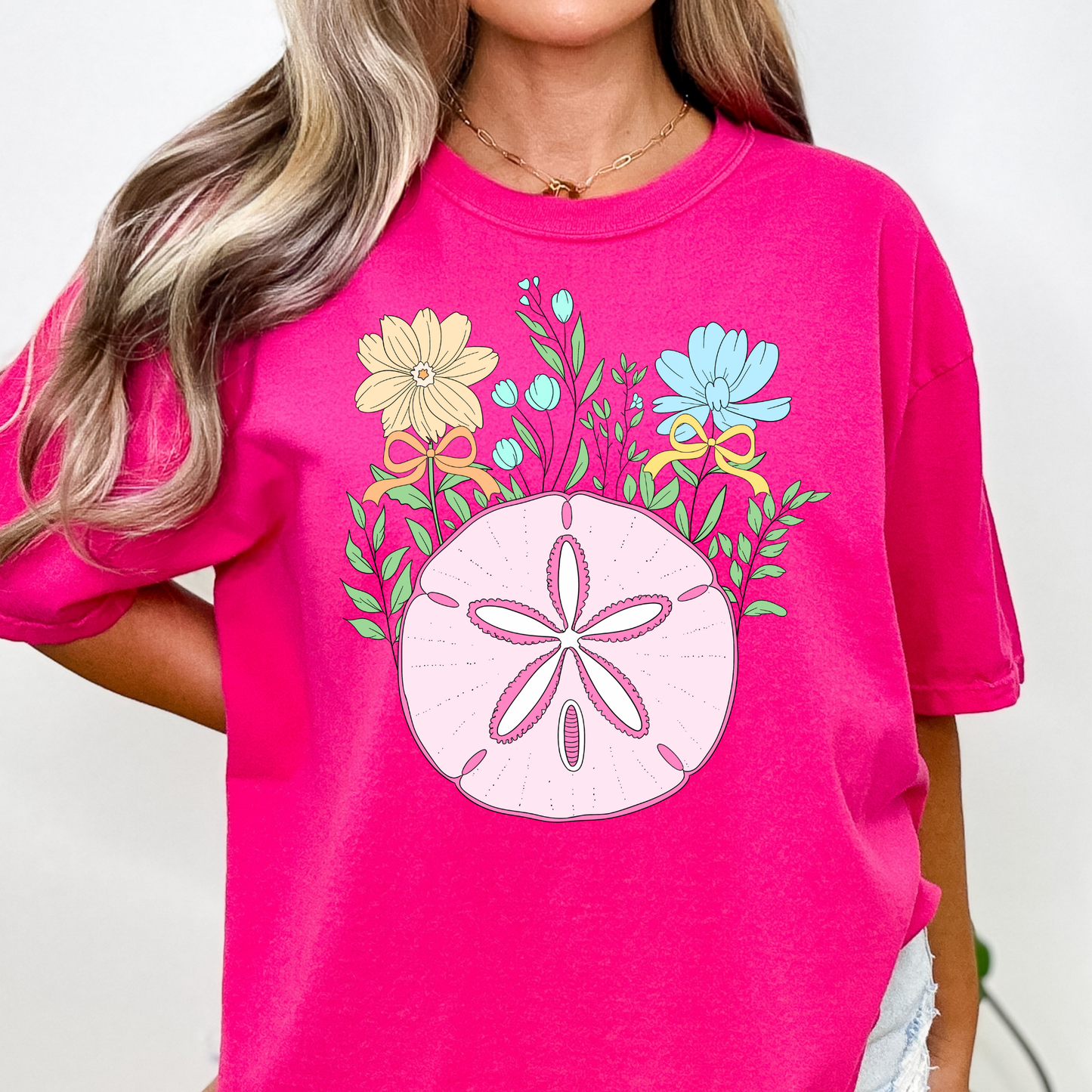 Sand Dollar w/Flowers Full Color DTF Transfer