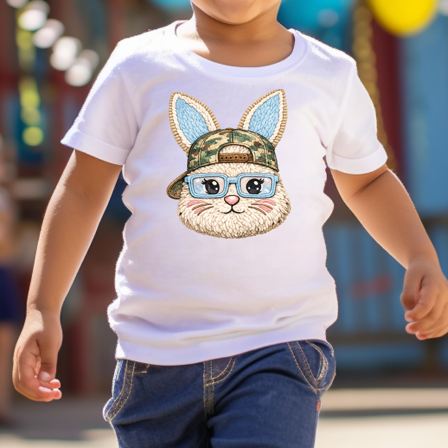 Boy (Faux Yarn) Easter Bunny Full Color DTF Transfer