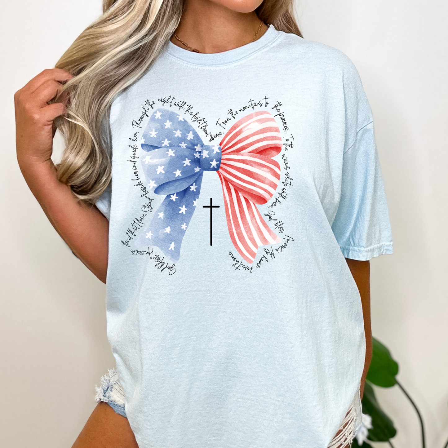 God Bless America (American Flag Bow) Full Color DTF Transfer