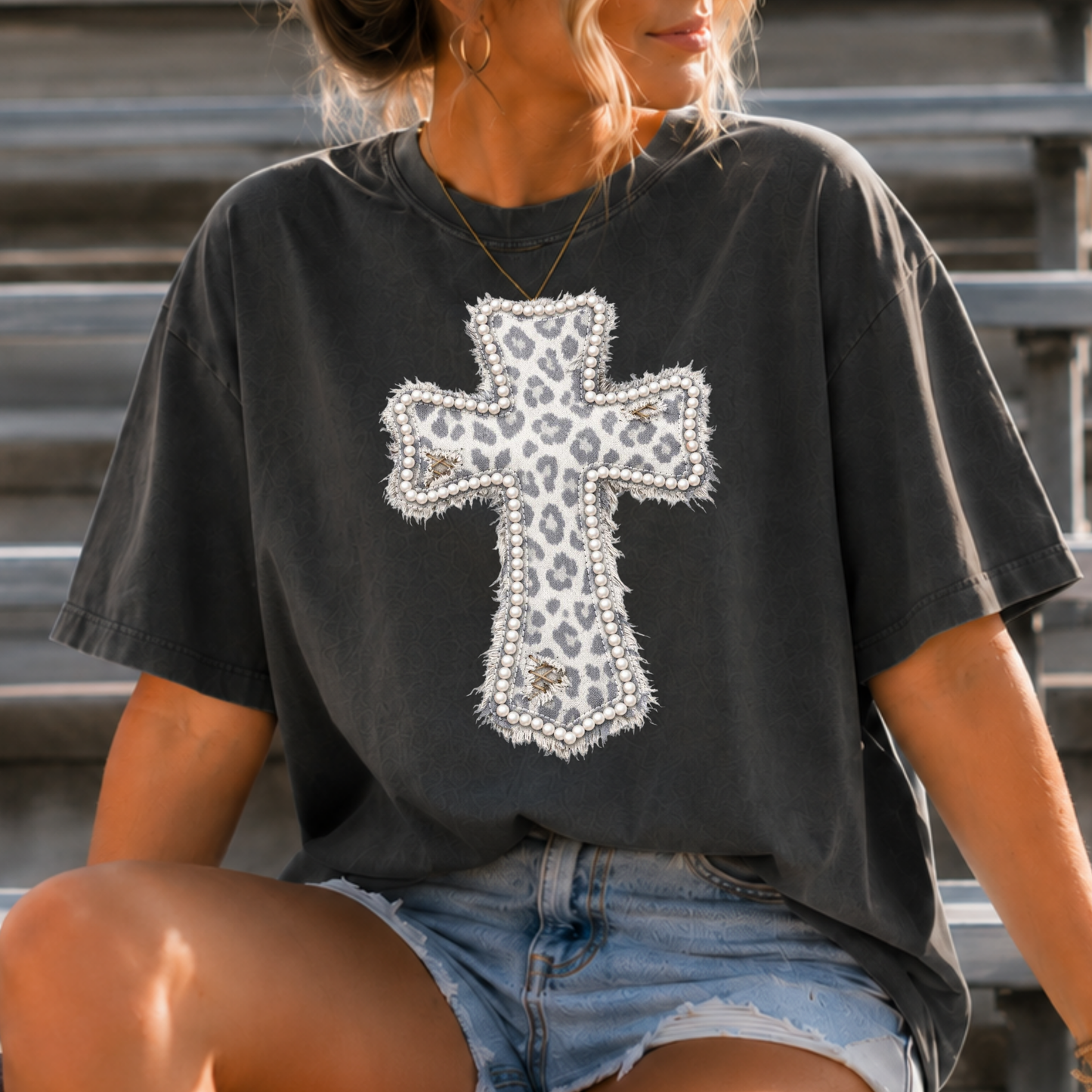Leopard Distressed Cross Full Color DTF Transfer