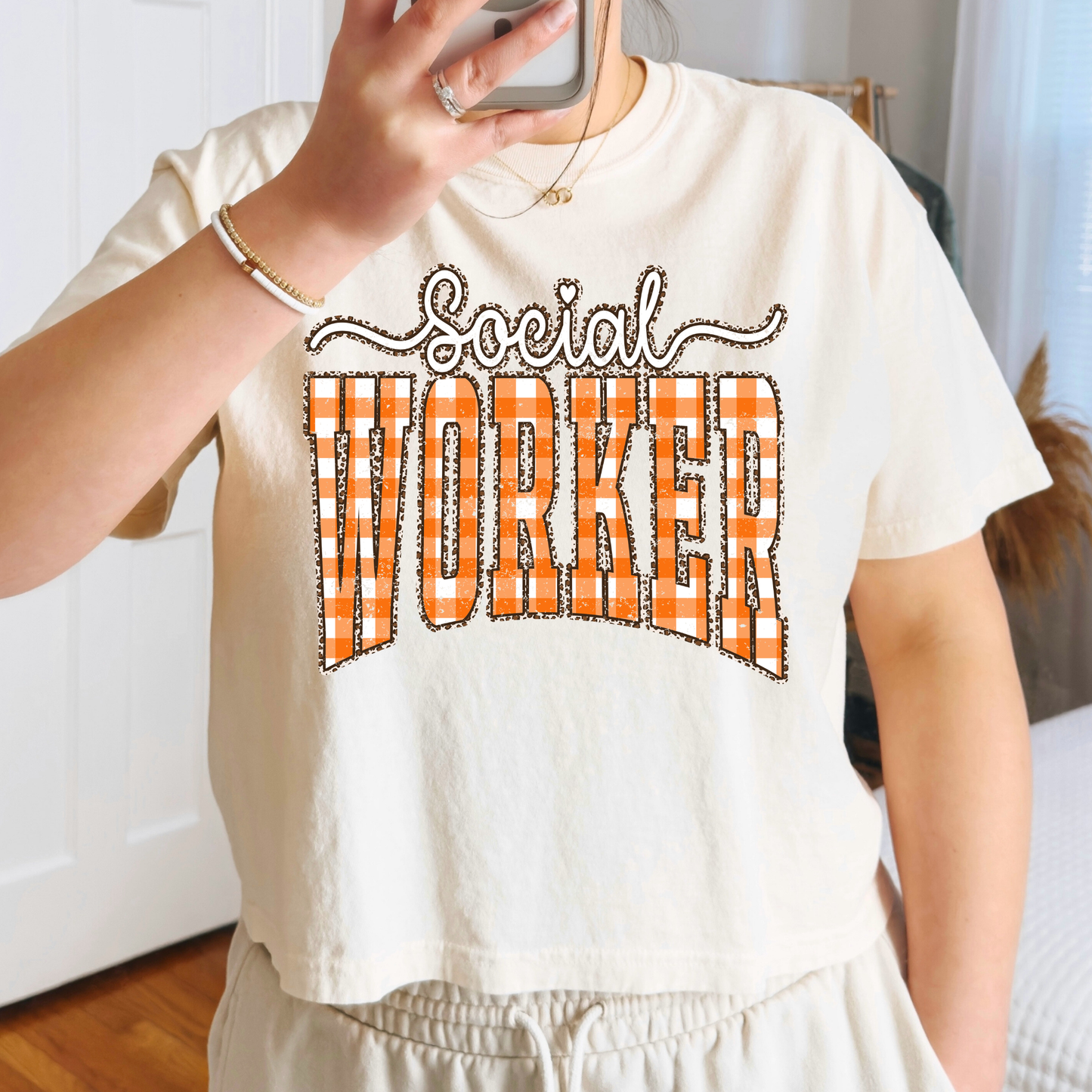 Social Worker (Orange Gingham) Full Color DTF Transfer