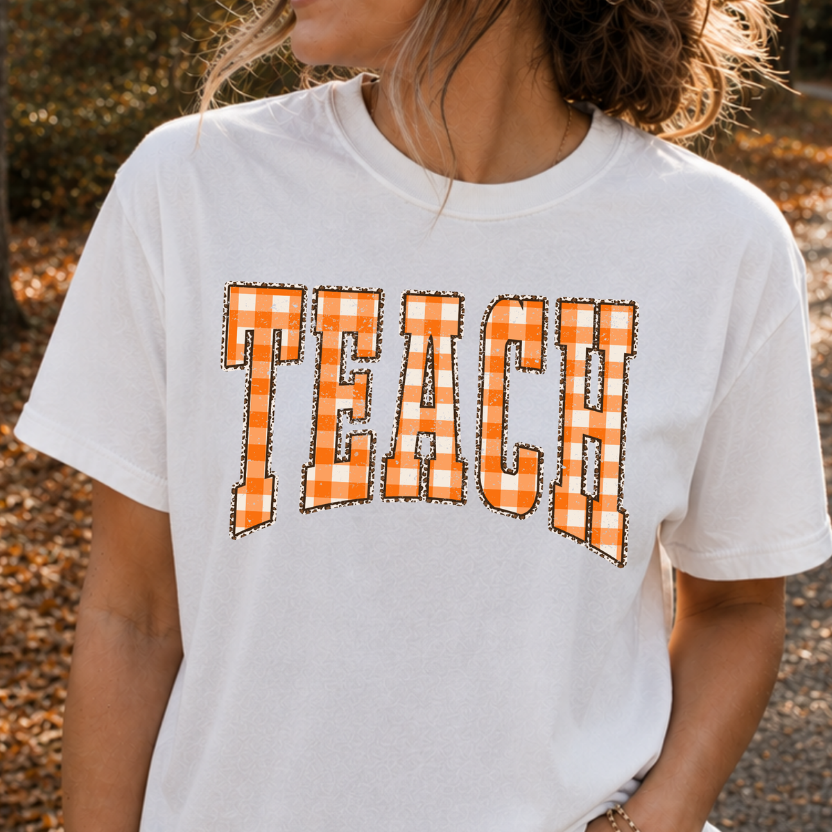 Teach (Orange Gingham) Full Color DTF Transfer