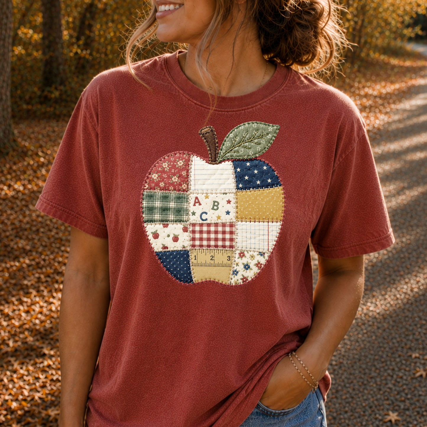 Patchwork Apple (Teacher) Full Color DTF Transfer