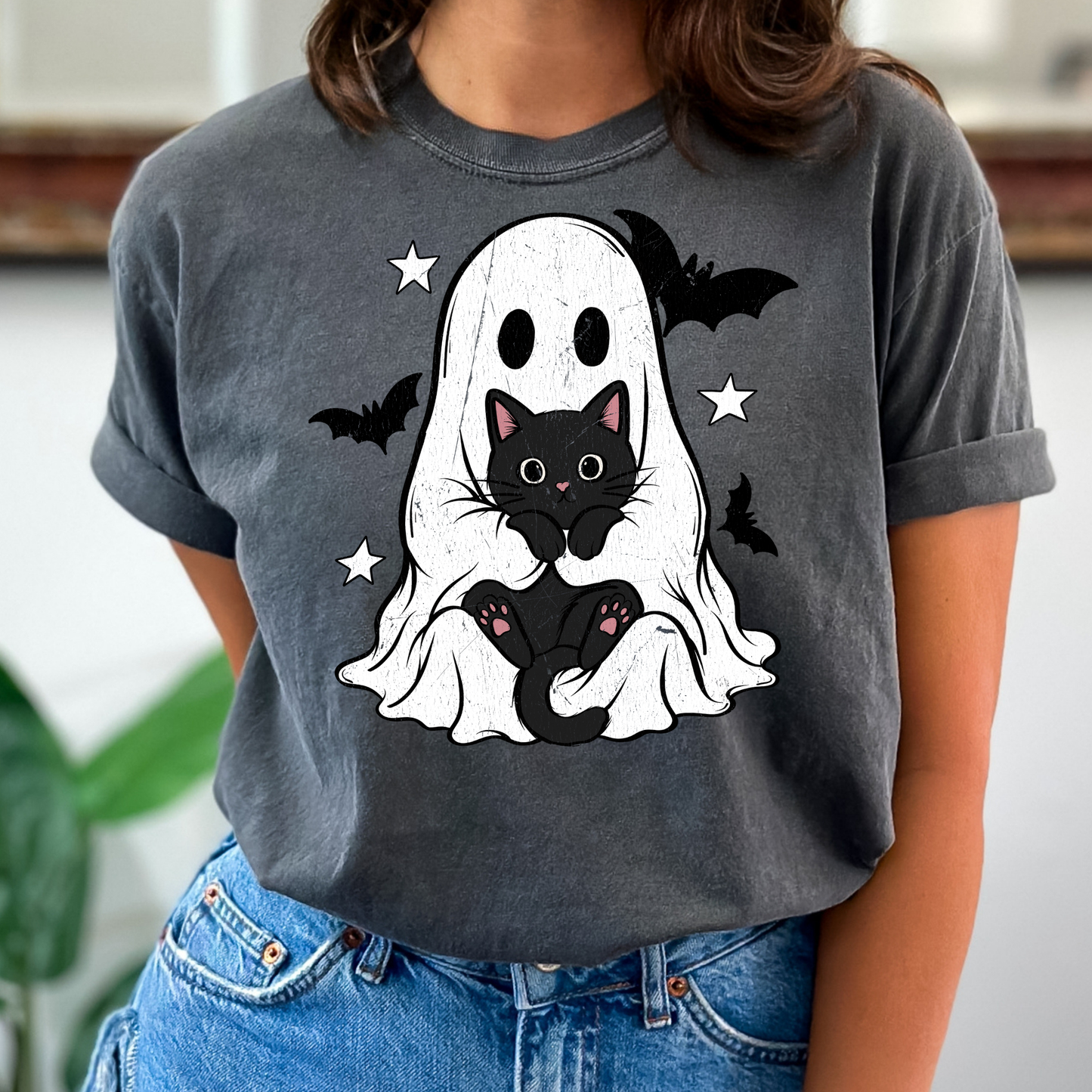 Ghost Holding Cat Full Color DTF Transfer
