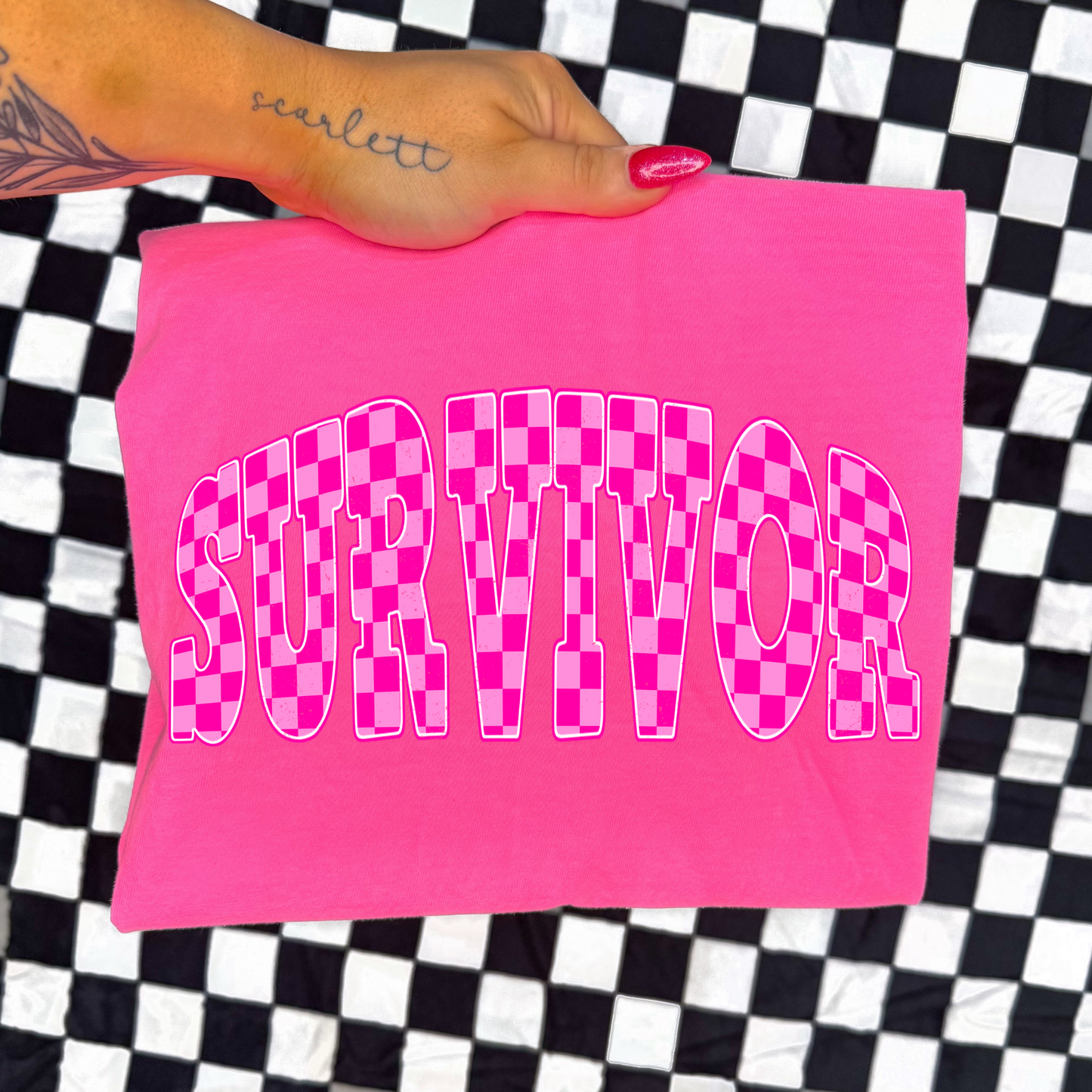 Pink Checkered Survivor (Breast Cancer) Full Color DTF Transfer