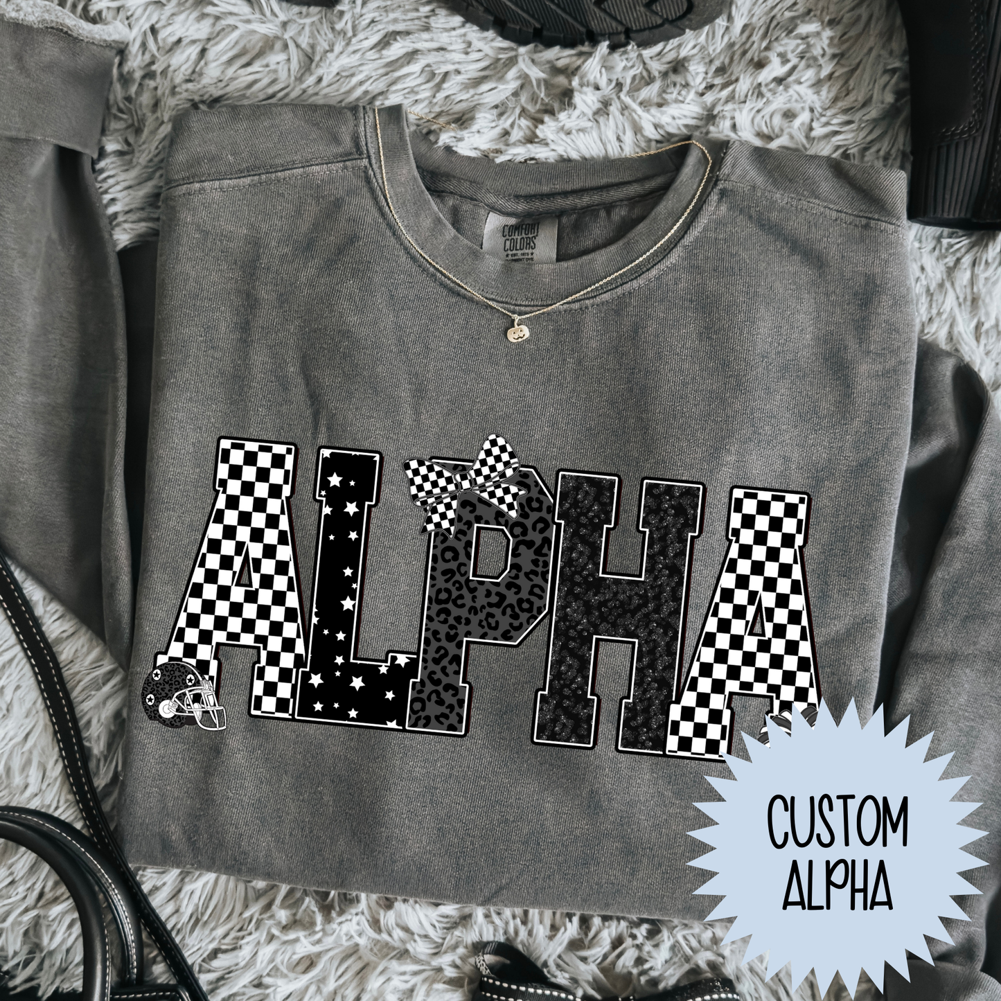 Black/White Varsity Alpha Full Color DTF Transfer