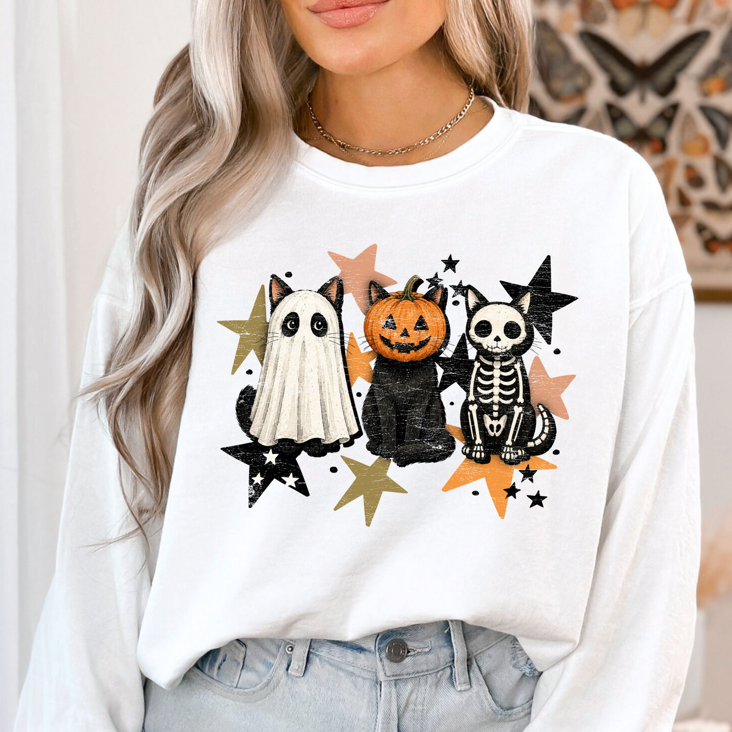 Ghost Cat - Pumpkin Cat -Skelton Cat Full Color DTF Transfer