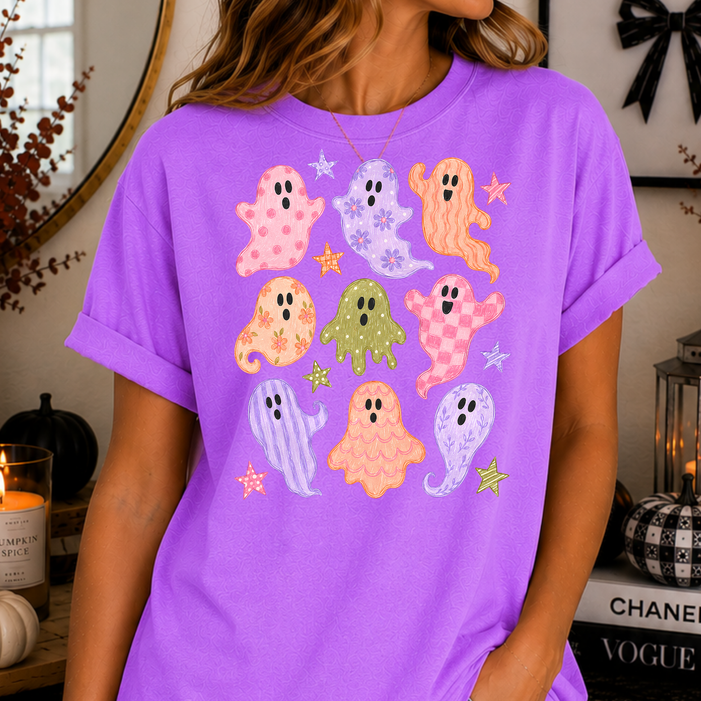 Colorful Preppy Ghost Grid Full Color DTF Transfer