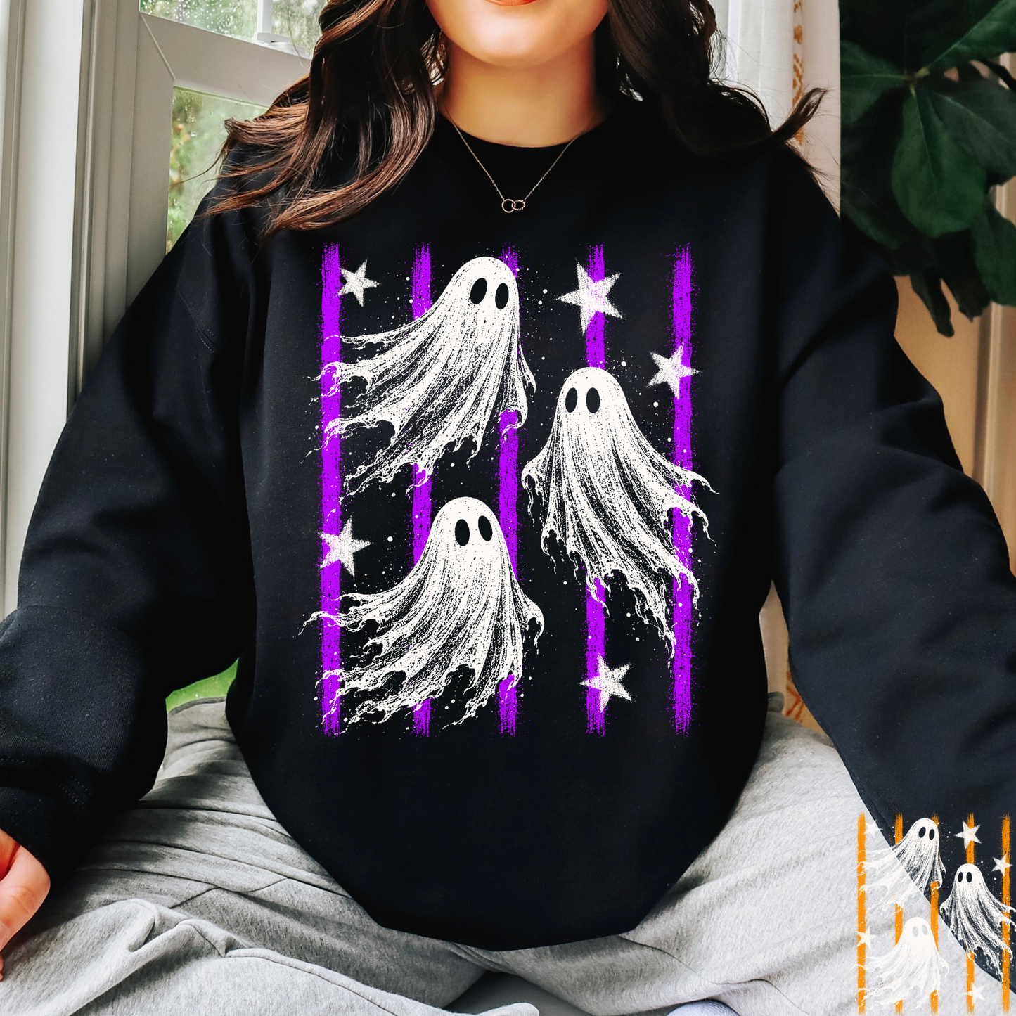 Ghosts with Striped Background Full Color DTF Transfer