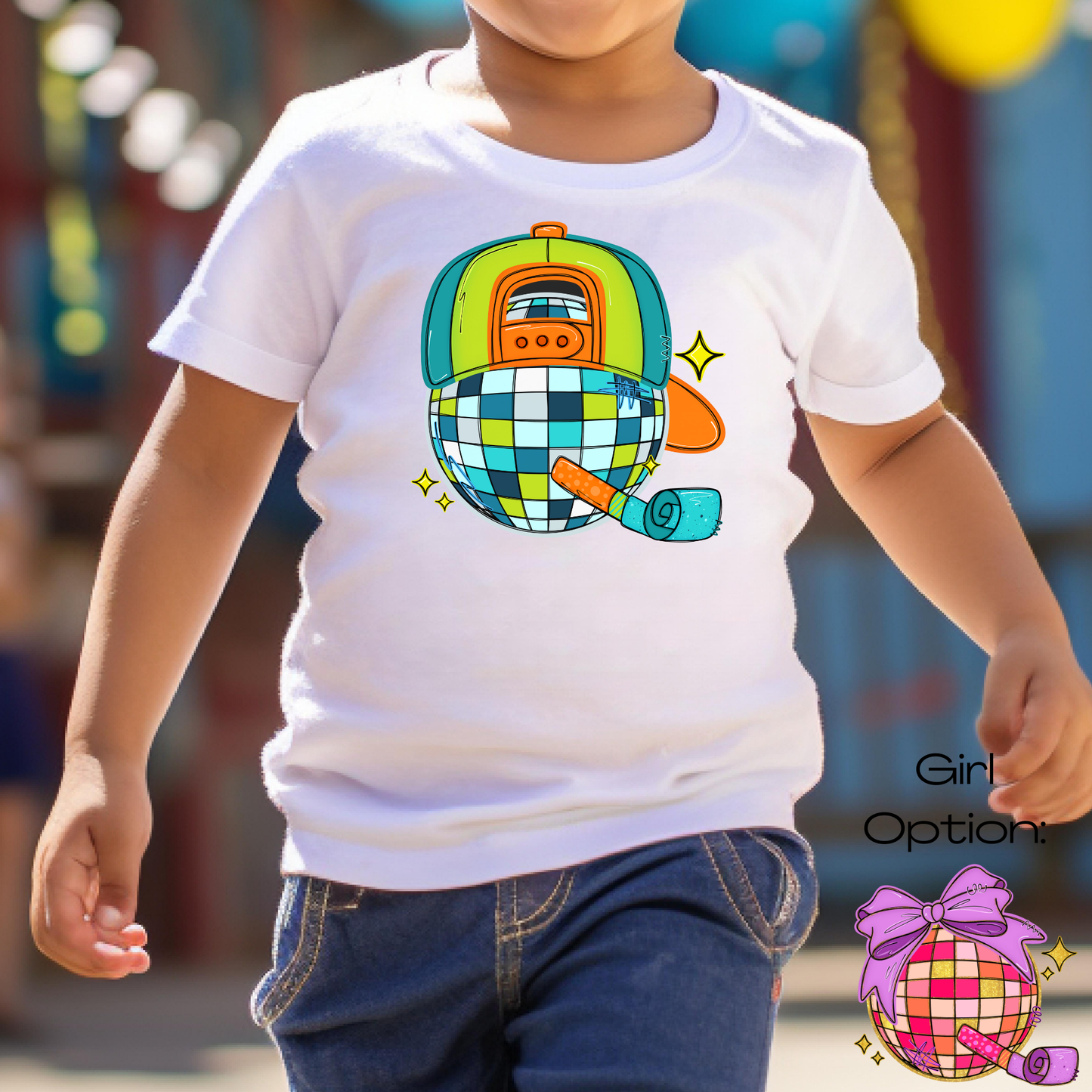 Kids New Years Disco Ball (BOY/GIRL Option) Full Color DTF Transfer