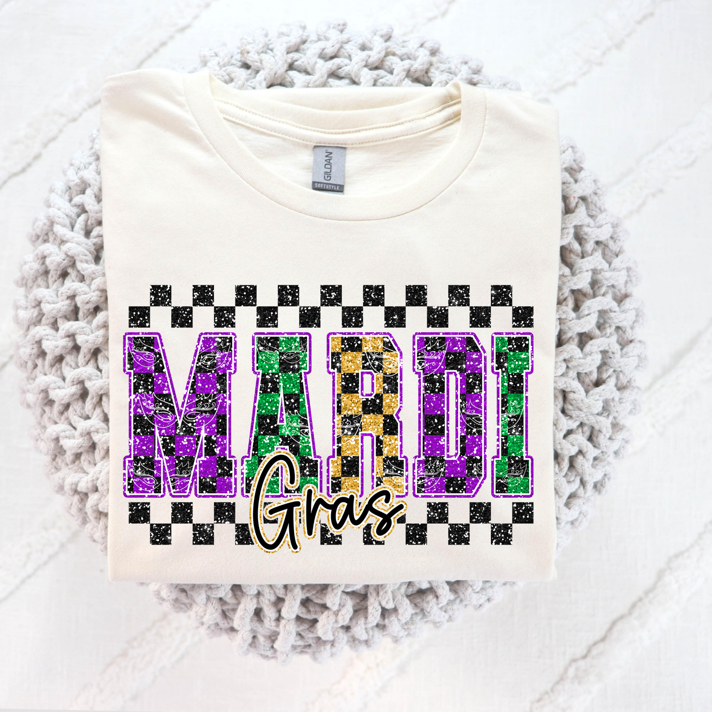 Mardi Gras Checkered Full Color DTF Transfer