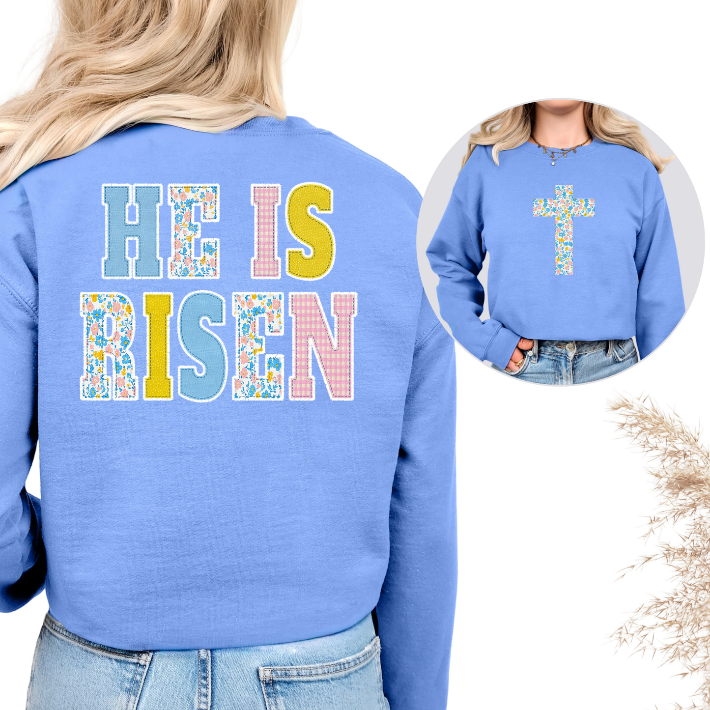 He Is Risen (Cross Front Option - Pink/Blue Option) Full Color DTF Transfer
