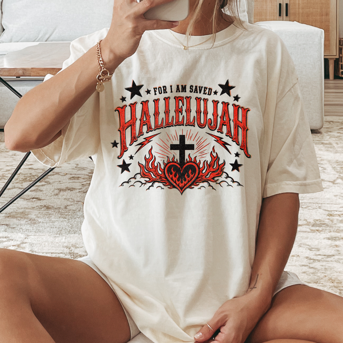 For I Am Saved Hallelujah Full Color DTF Transfer