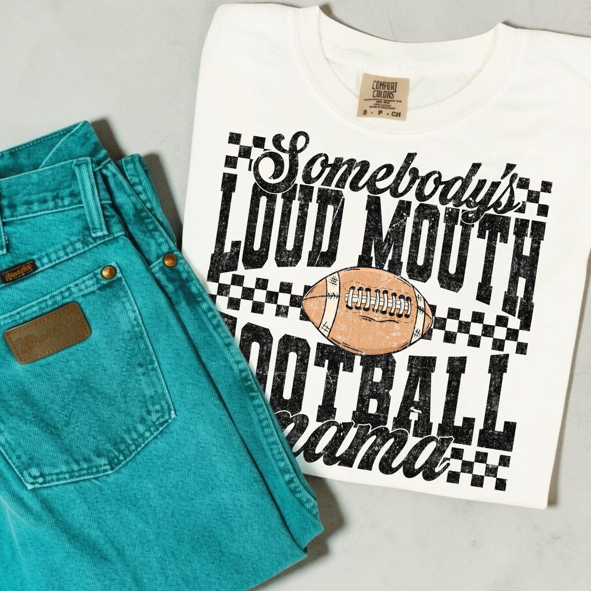 Somebodys Loud Mouth Football Mama Full Color DTF Transfer