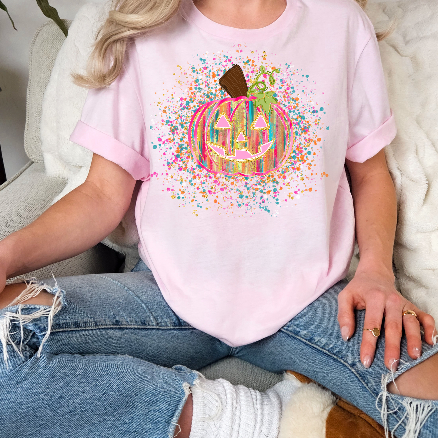 Paint Splatter Pumpkin Full Color DTF Transfer