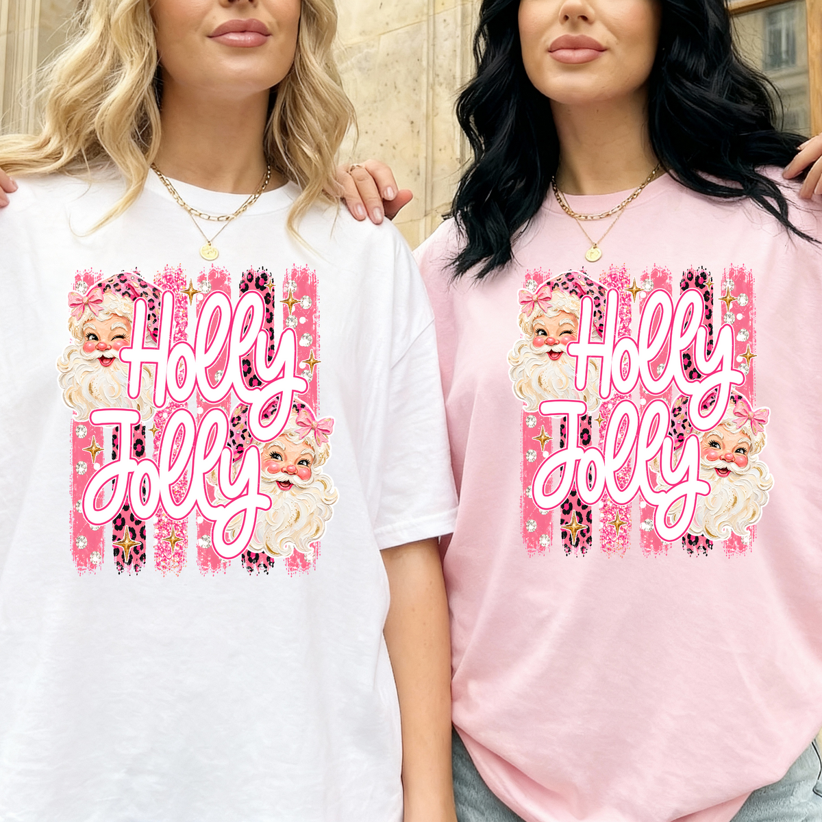 Holly Jolly (Pink Santa- Striped) Full Color DTF Transfer