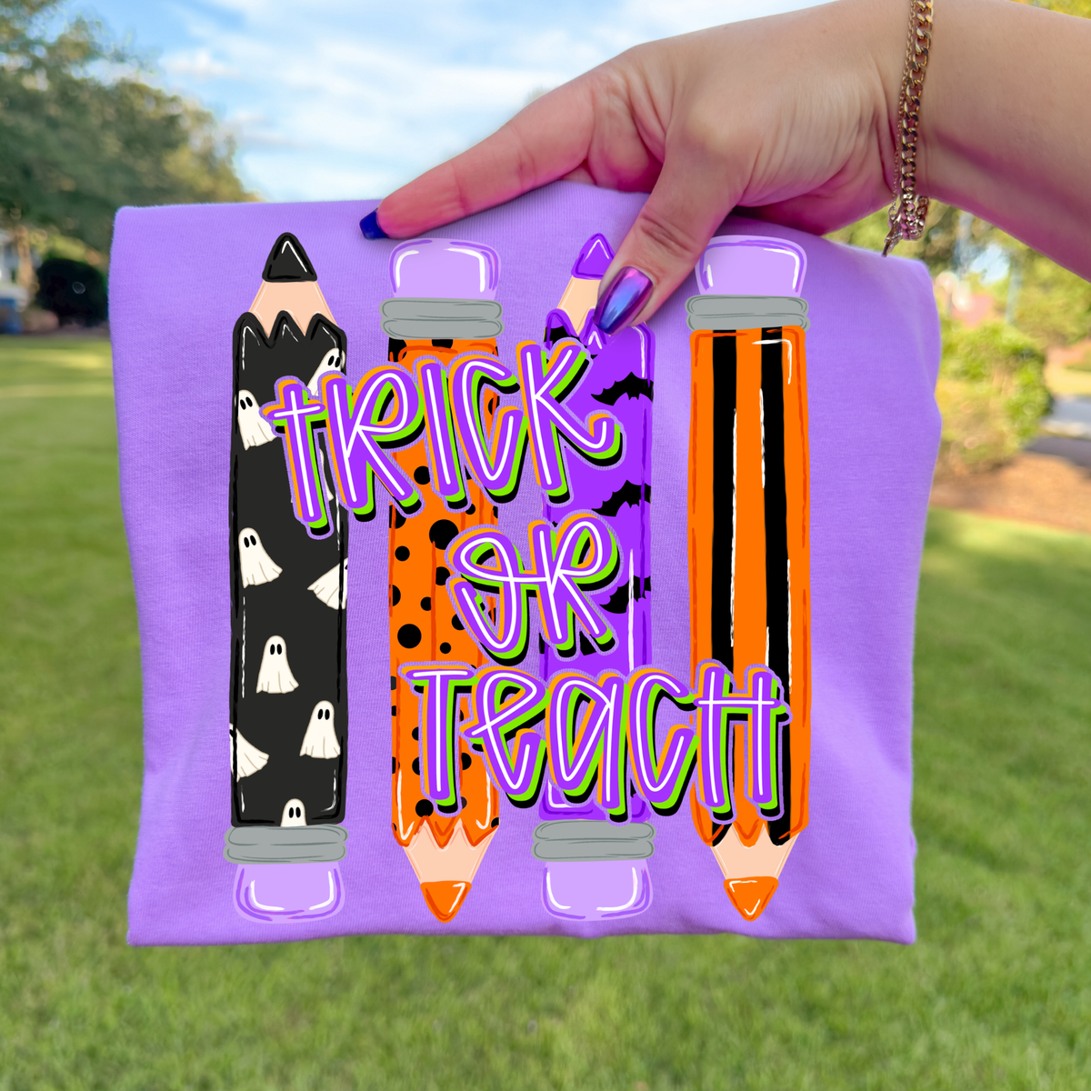Trick or Teach Pencils Full Color DTF Transfer