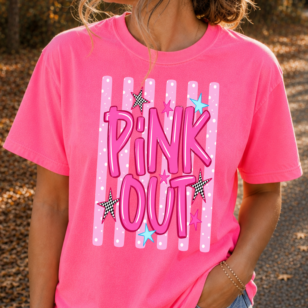 Pink Out (Striped Background) Full Color DTF Transfer