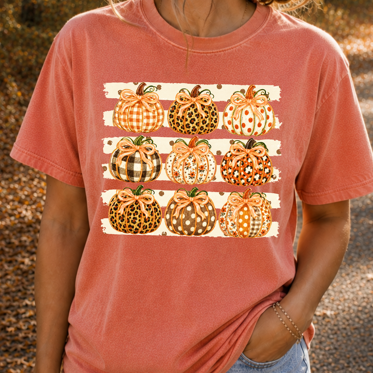 Fall Pumpkins w/Striped Background Full Color DTF Transfer