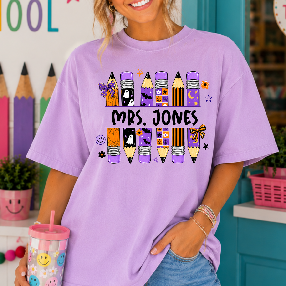 Personalized Teacher Halloween Pencils Full Color DTF Transfer