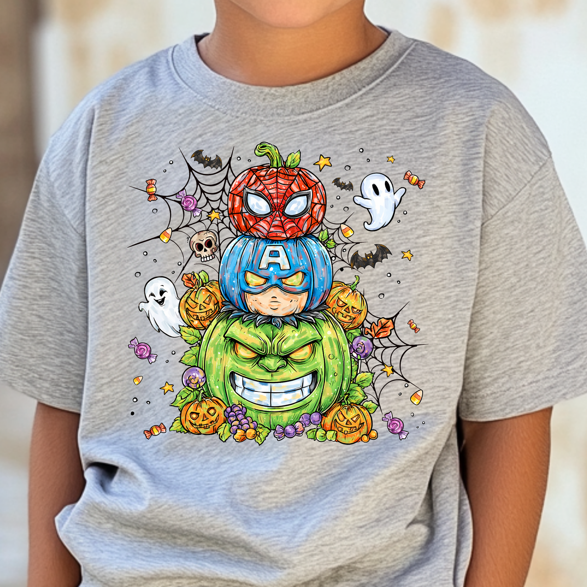 Stacked Superhero Pumpkins Full Color DTF Transfer