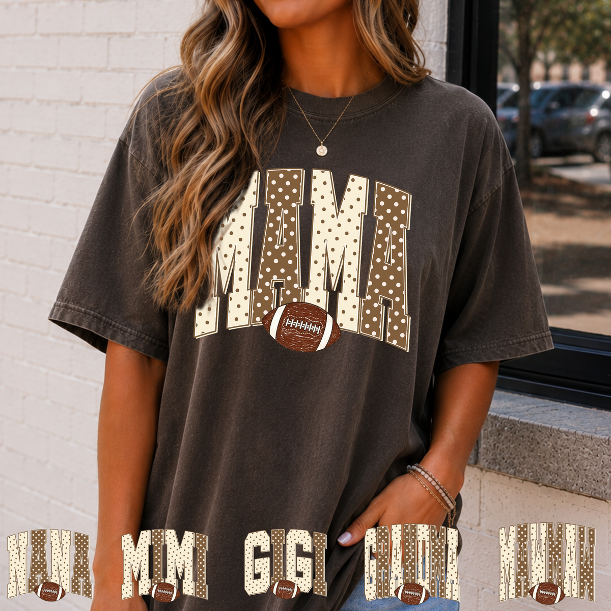 Football Mama Polka Dot (Nana - Mimi - Gigi - Grandma - Mawmaw Option) Full Color DTF Transfer