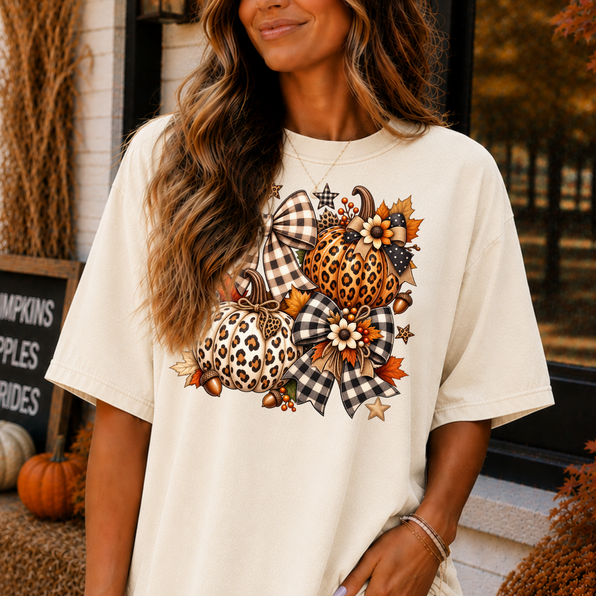 Fall Pumpkin/Bows Collage Full Color DTF Transfer