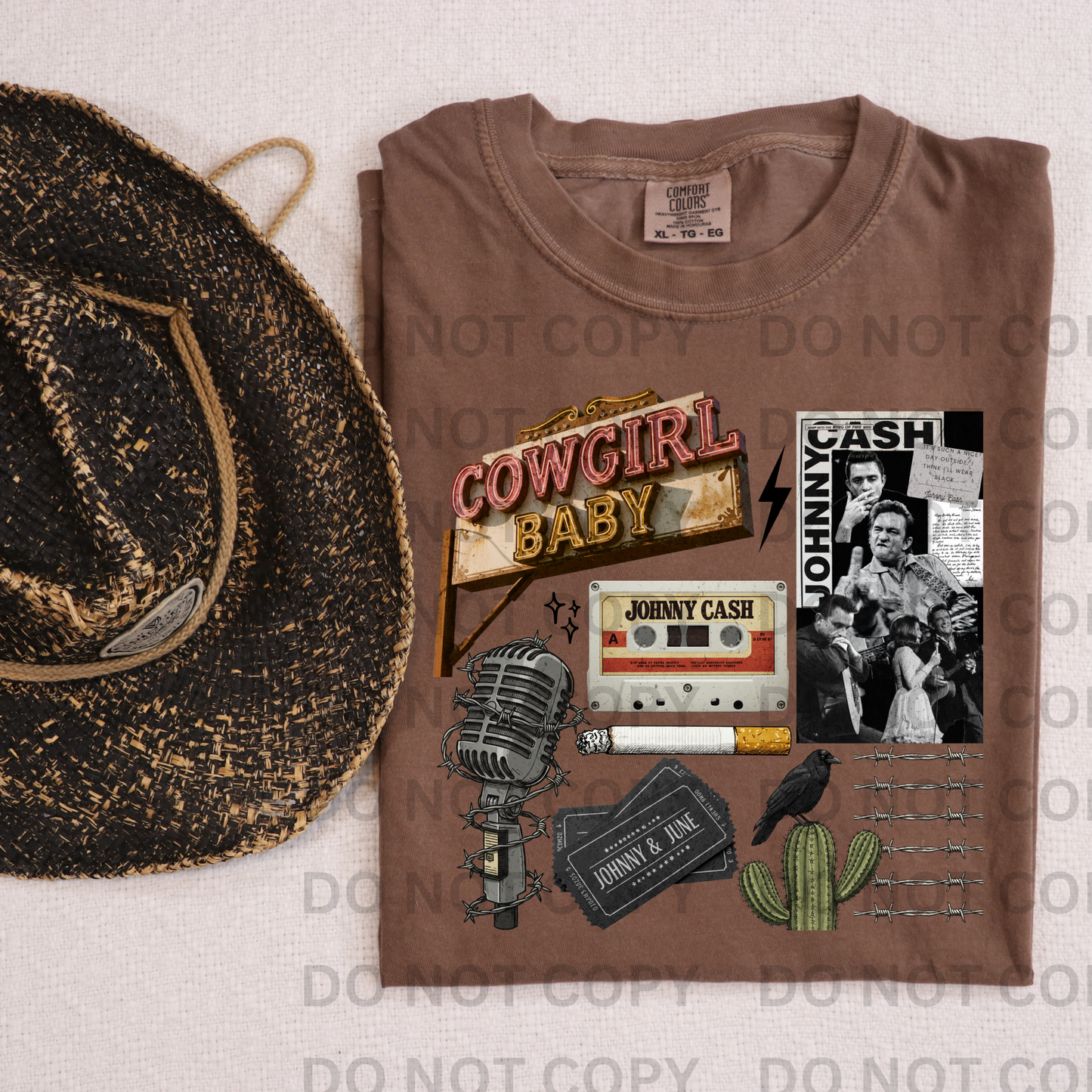 Cowgirl Baby Johnny Cash Collage Full Color DTF Transfer
