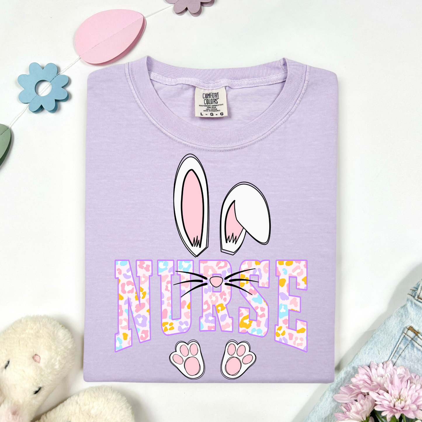 Nurse - Bunny (Pastel Leopard Easter Theme) Full Color DTF Transfer